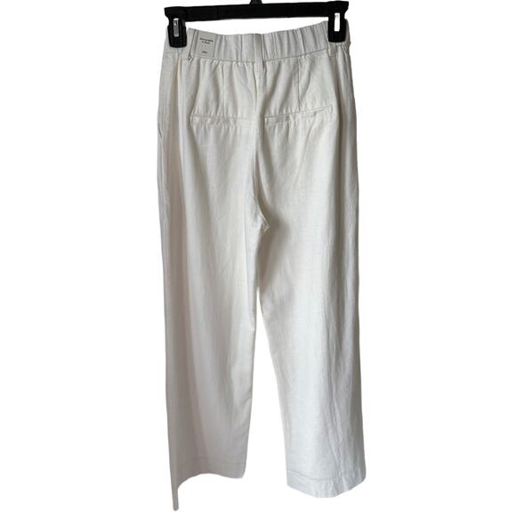 NWT Abercrombie & Fitch Women's White Linen Blend Pleated Wide Leg Pant Size XXS - Picture 2 of 6